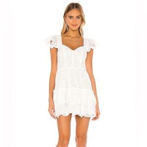 Lovers + Friends Sorrento White Eyelet Cotton Ruffle Mini Dress NWT Size Medium